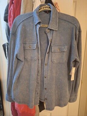 Women's Nobo No Boundaries Blue Waffle-Knit Button-Up Shirt Jacket Shacket M